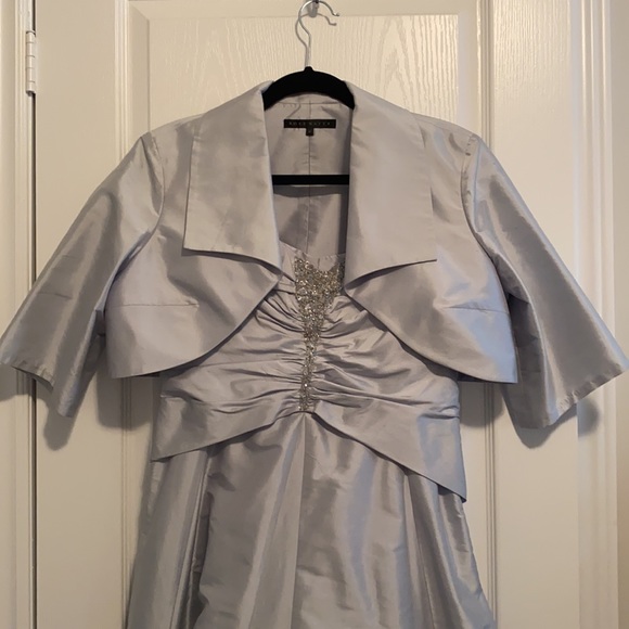 Ross Mayer ice blue a-line gown with bolero - Picture 3 of 7